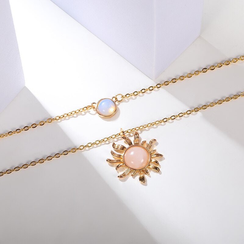 Gothic Sun Necklace, Opal Sun Necklace, 18K Gold Sun Necklace, Gothic Fashion Necklace for Women, Gift for Her