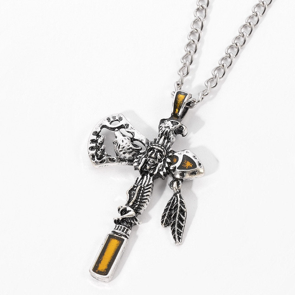 Punk Indian Axe Necklace, Silver Indian Axe Necklace, Wolf Eagle Necklace, Native American Fashion Necklace for Women, Gift for Her