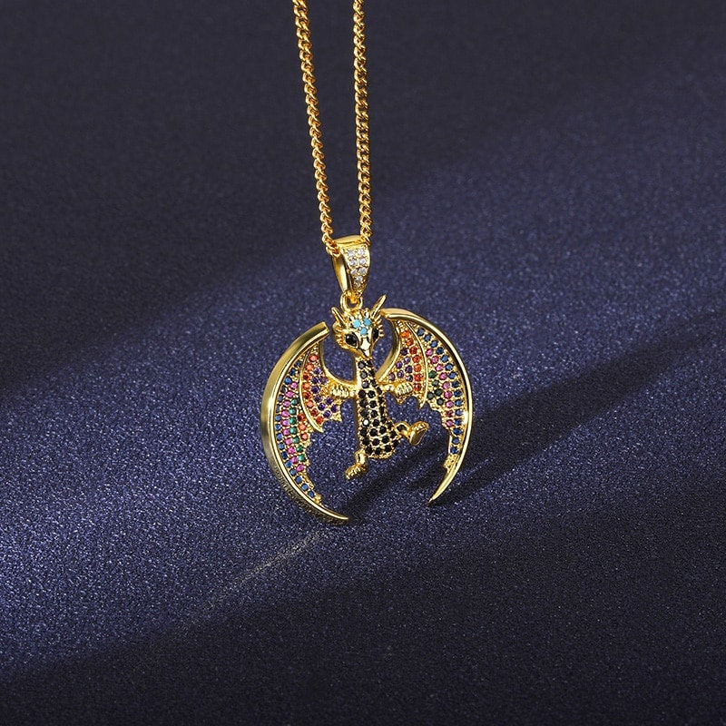 Punk Dragon Necklace, Gothic Dragon Necklace, 18K Gold Dragon Necklace, Dragon Charm, Dragon Pendant, Dragon Fashion Necklace for Women