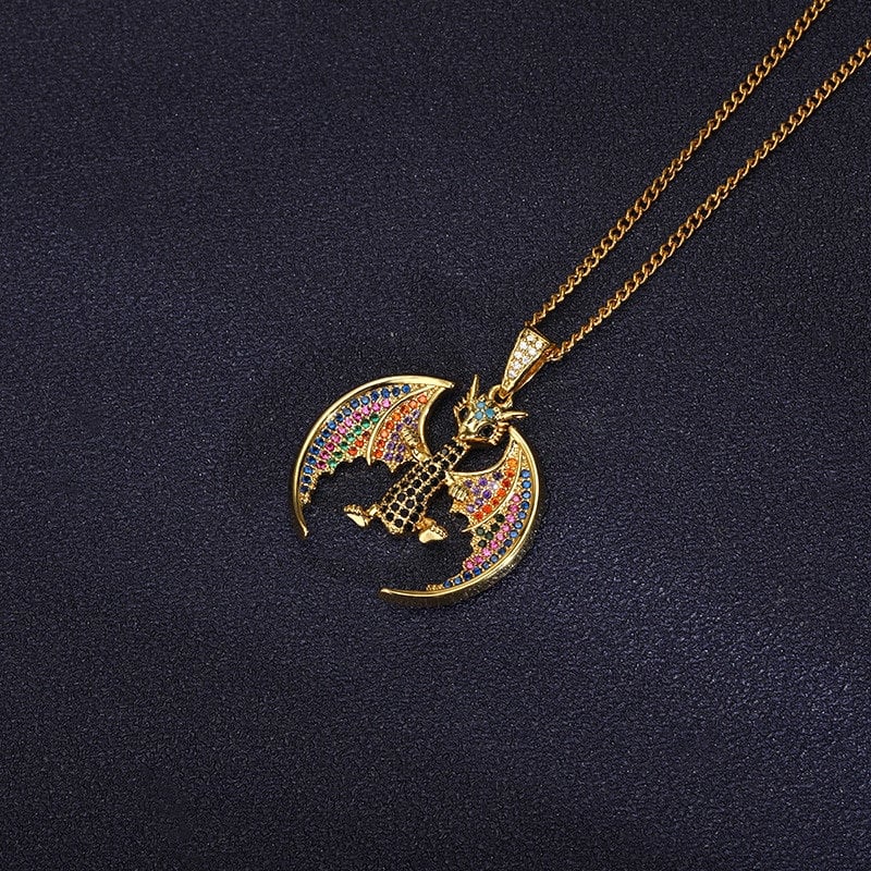 Punk Dragon Necklace, Gothic Dragon Necklace, 18K Gold Dragon Necklace, Dragon Charm, Dragon Pendant, Dragon Fashion Necklace for Women