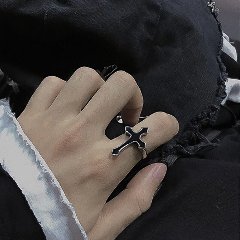Gothic Cross Ring, Gothic Black Cross Ring, Sword Cross, Metal Silver Cross Ring, Gothic Fashion Ring, Gift for Her, Gift for Him