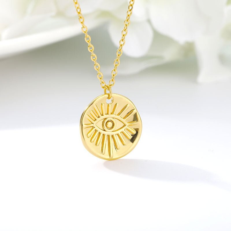 Evil Eye Charm, Evil Eye Coin Pendant, Gold Evil Eye Necklace, Gothic Evil Eye Pendant, Evil Eye Fashion Necklace for Women, Gift for Her