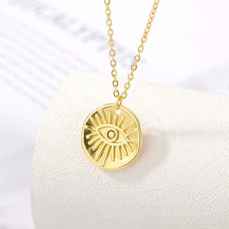 Evil Eye Charm, Evil Eye Coin Pendant, Gold Evil Eye Necklace, Gothic Evil Eye Pendant, Evil Eye Fashion Necklace for Women, Gift for Her