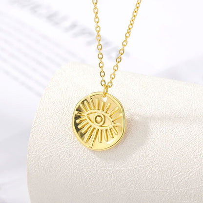 Evil Eye Charm, Evil Eye Coin Pendant, Gold Evil Eye Necklace, Gothic Evil Eye Pendant, Evil Eye Fashion Necklace for Women, Gift for Her