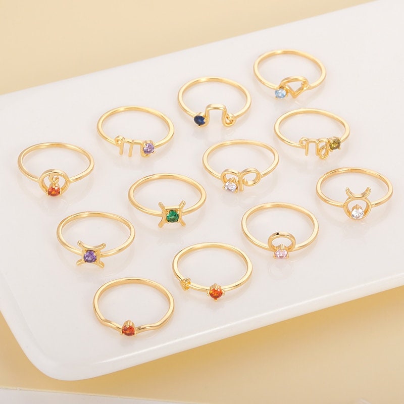Minimalistic Horoscope Ring, Gold Horoscope Ring, Dainty Horoscope Ring, Zodiac Ring, Constellation Birthstone Ring for Women, Gift for Her