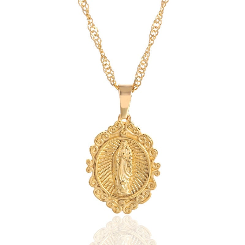 Holy Virgin Mary Pendant, Virgin Mary Charm, 18K Gold Virgin Mary Necklace, Christian Necklace for Women, Gift for Her