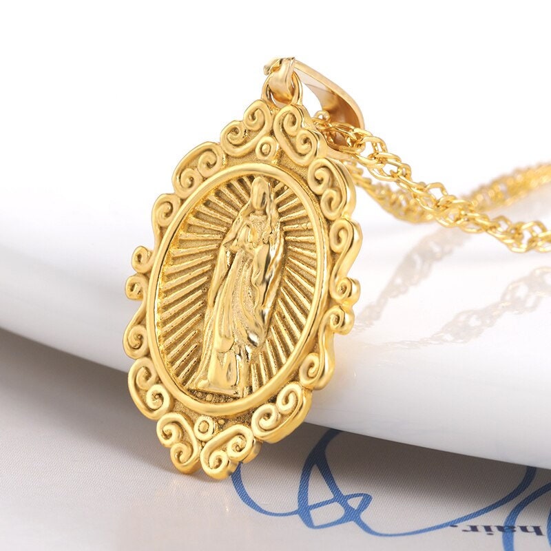 Holy Virgin Mary Pendant, Virgin Mary Charm, 18K Gold Virgin Mary Necklace, Christian Necklace for Women, Gift for Her