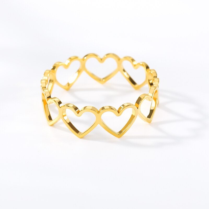 Punk Heart Ring, Hollow Heart Ring, 18K Gold Heart Ring, Punk Love Ring, Punk Fashion Heart Ring for Women, Gift for Her