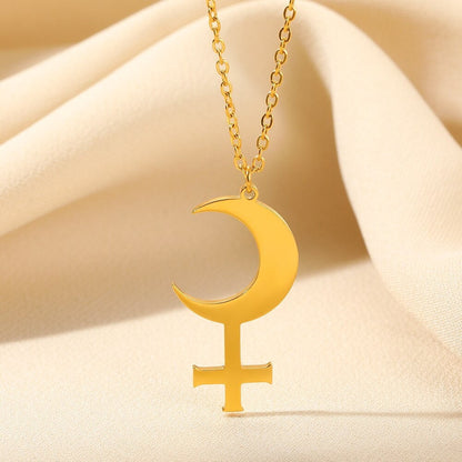 Punk Lilith Goddess Pendant, Gold Moon Goddess Lilith Necklace, 18K Gold Plated Gothic