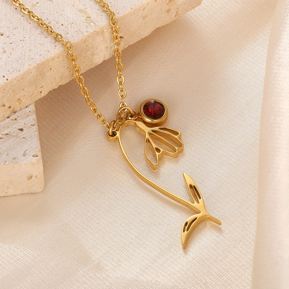 Dainty Birth Flower Pendant, 18K Gold Birth Flower Necklace, Flower Month, Dainty Flower Fashion Necklace for Women, Gift for Her