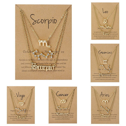 Horoscope Layered Necklace Set, 18K Gold Horoscope Necklace, Horoscope Sign, Constellation Necklace Set for Women, Gift for Her