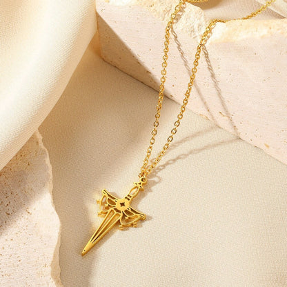 Punk Sword Necklace, Retro Sword Charm, Gothic Sword Necklace, 18K Gold Sword Pendant, Punk Fashion Necklace for Women, Gift for Her