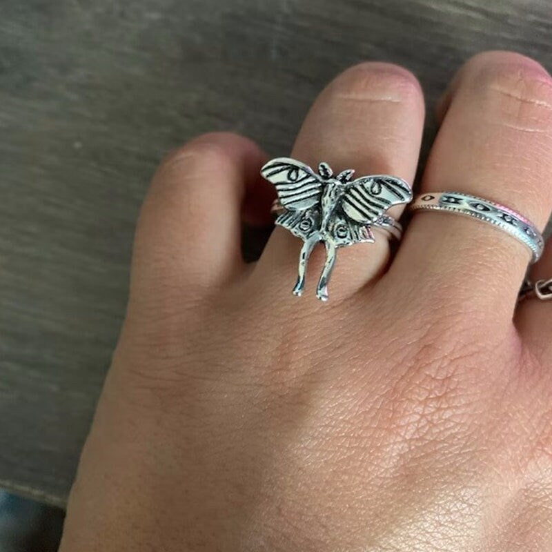 Gothic Moth Ring, Gothic Butterfly Ring, Punk Butterfly Ring, Punk Moth Ring, Moth Fashion Ring for Women, Gift for Her