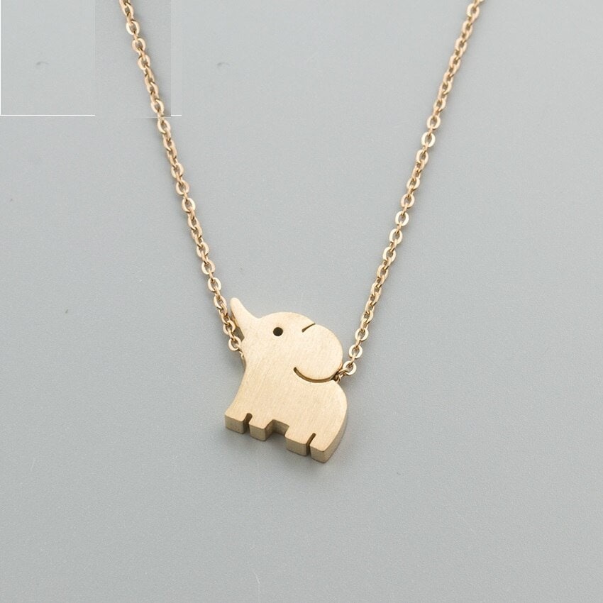 Cute Elephant Charm, Punk Elephant Necklace, 18K Gold Elephant Necklace, Elephant Pendant, Korean Fashion Necklace for Women, Gift for Her