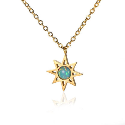 Gothic Sun Necklace, Opal Sun Charm, 18K Gold Sun Necklace, Opal Sun Pendant, Gothic Sun Fashion Necklace for Women, Gift for Her