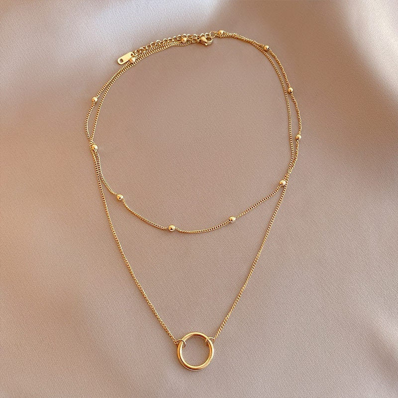 Dainty Layer Necklace, 18K Gold Layer Ring Necklace, 18K Gold Bead Layer Necklace, Dainty Party Fashion Necklace for Women, Gift for Her