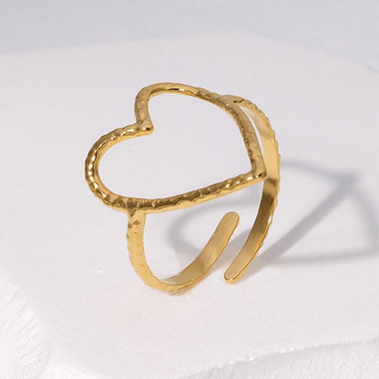 Punk Heart Ring, Thin Heart Ring, Dainty Heart Ring, 18K Gold Heart Ring, Punk Fashion Ring for Women, Gift for Her