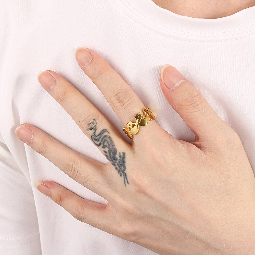 Punk Skull Ring, 18K Gold Skull Ring, Skull Heart Ring, Punk Fashion Ring for Women, Gift for Her