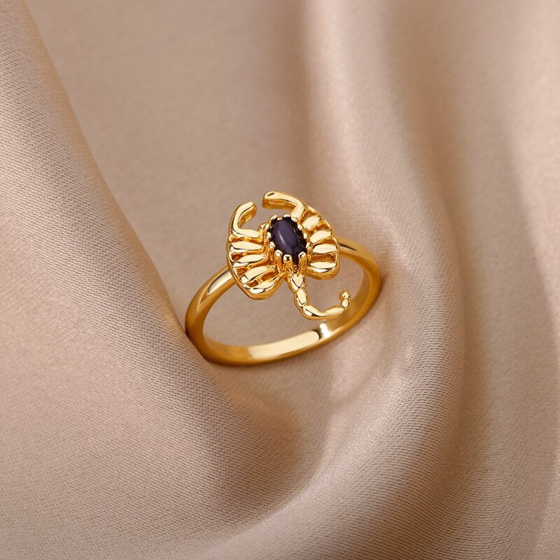 Punk Scorpion Ring, 18K Gold Scorpion Ring, Black Scorpion Ring, Punk Fashion Ring for Women, Gift for Her