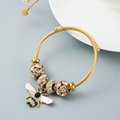 Gothic Bee Bracelet, Crystal Bee Charm, 18K Gold Bee Bracelet, Bee Bangle, Gothic Fashion Bracelet for Women, Gift for Her