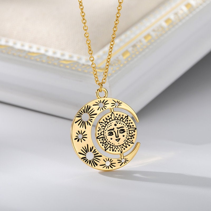 Gothic Moon Charm, Gothic Moon Necklace, 18K Gold Moon Pendant, Celestial Fashion Necklace for Women, Gift for Her