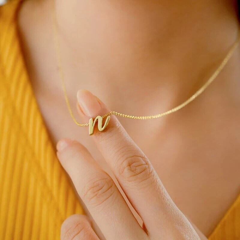 Dainty Initial Necklace, Dainty Letter, 18K Gold Initial Necklace, Gold Letter, Minimalistic Letter Fashion Necklace for Women, Gift for Her