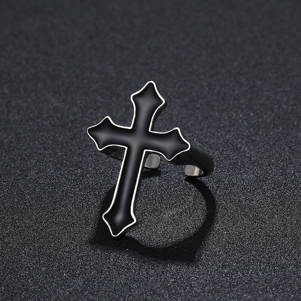 Gothic Cross Ring, Gothic Black Cross Ring, Sword Cross, Metal Silver Cross Ring, Gothic Fashion Ring, Gift for Her, Gift for Him