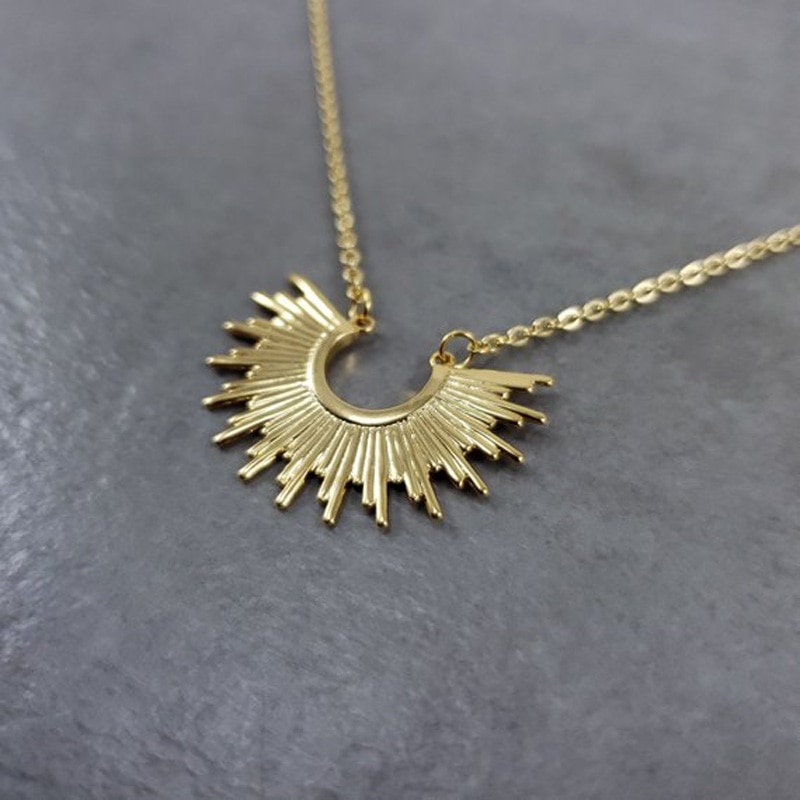 18K Gold Sunburst Pendant, Dainty Sunshine Necklace, Gothic Sunburst Necklace, Gothic Sun Necklace for Women, Gift for Her