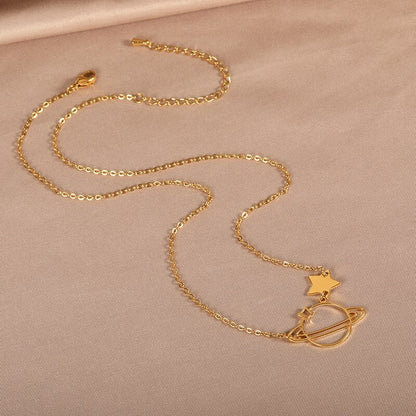 18K Gold Saturn Necklace, Gold Celestial Necklace, Galaxy Pendant, Dainty Galaxy Necklace for Women, Gift for Her