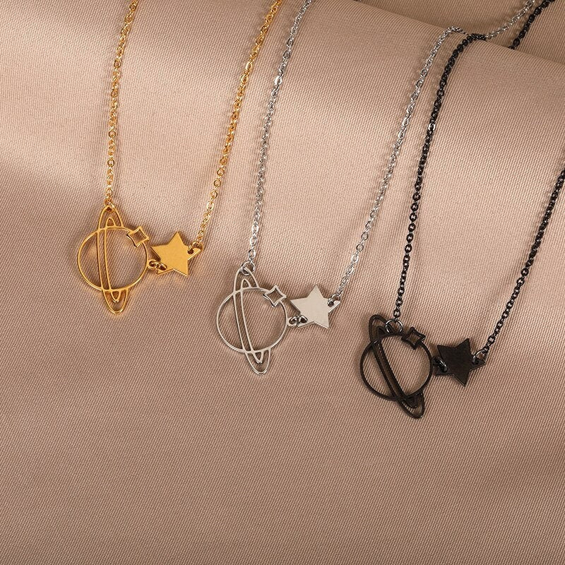18K Gold Saturn Necklace, Gold Celestial Necklace, Galaxy Pendant, Dainty Galaxy Necklace for Women, Gift for Her
