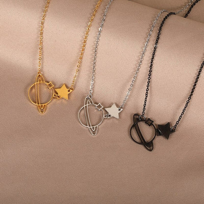 18K Gold Saturn Necklace, Gold Celestial Necklace, Galaxy Pendant, Dainty Galaxy Necklace for Women, Gift for Her