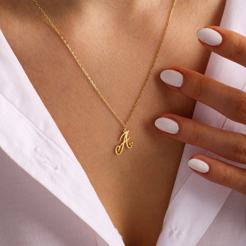 Dainty Initials Necklace, Minimalistic Initial Necklace, 18K Gold Initial Heart Necklace, Cute Initial Necklace for Women, Gift for Her