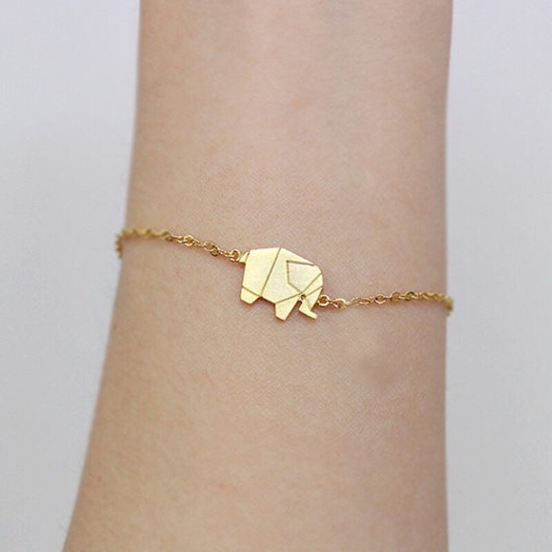 Cute Origami Bracelet, Cute Elephant Bracelet, 18K Gold Elephant Bracelet, Dainty Elephant Bracelet for Women, Gift for Her