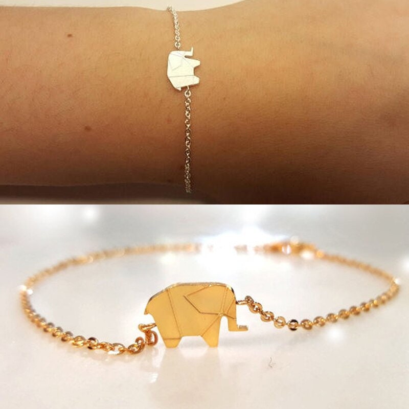 Cute Origami Bracelet, Cute Elephant Bracelet, 18K Gold Elephant Bracelet, Dainty Elephant Bracelet for Women, Gift for Her