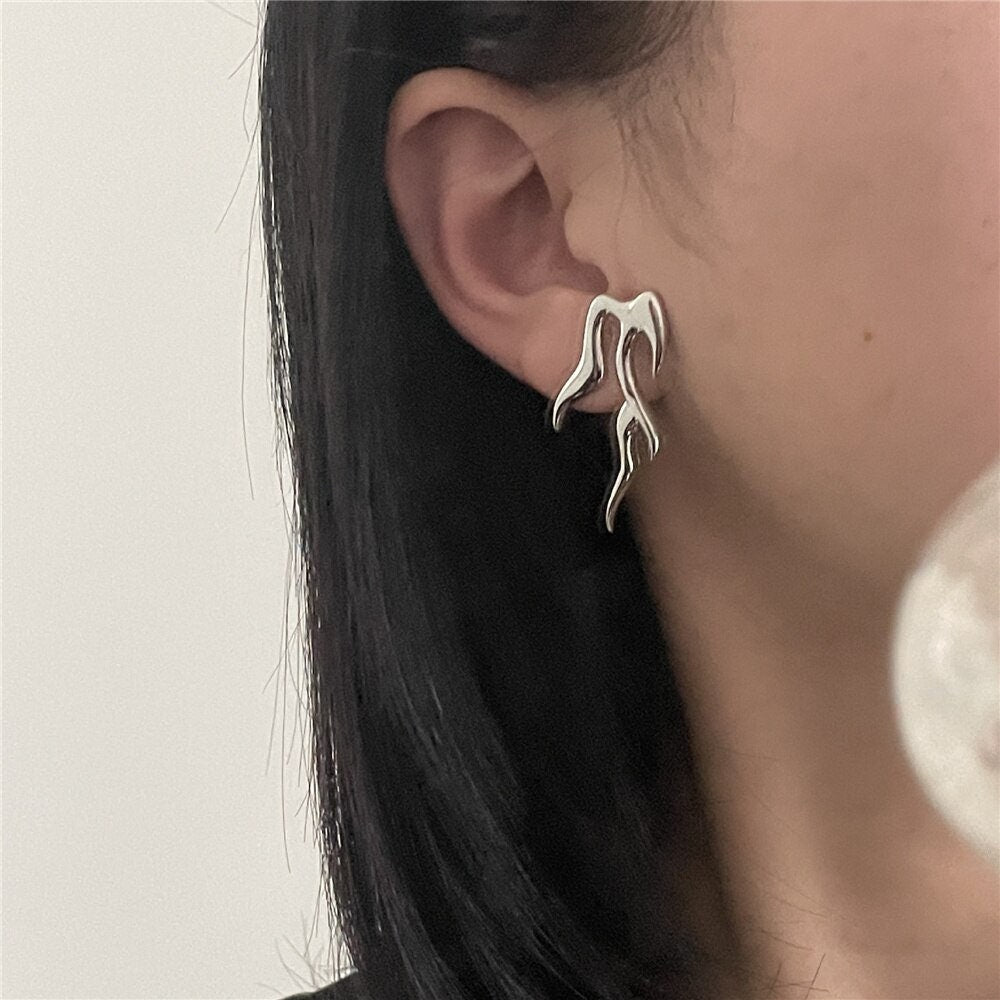 Gothic Flame Earrings, Punk Flame Earrings, Silver Flame Earrings, Punk Fashion Earrings for Women, Gift for Her