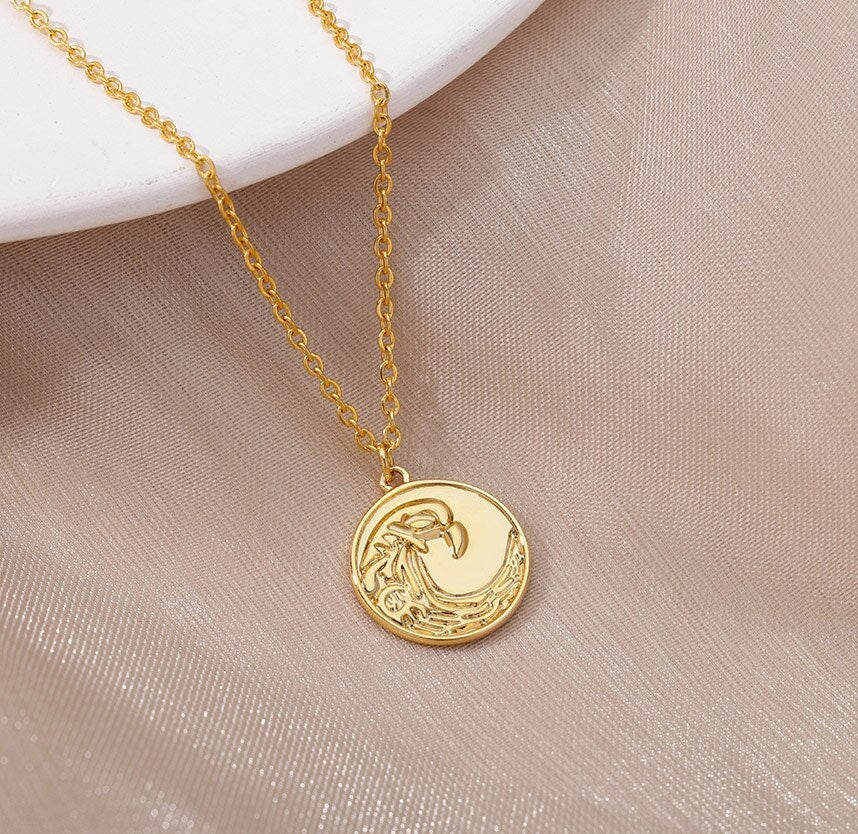 Punk Eagle Necklace, Punk Eagle Coin Necklace, 18K Gold Eagle Necklace, Punk Fashion Necklace for Women, Gift for Her