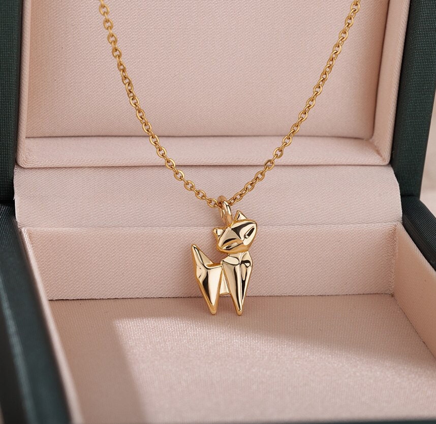 Cute Fox Pendant, Cute Fox Necklace, Punk Fox Necklace, 18K Gold Fox Necklace, Punk Fashion Necklace for Women, Gift for Her