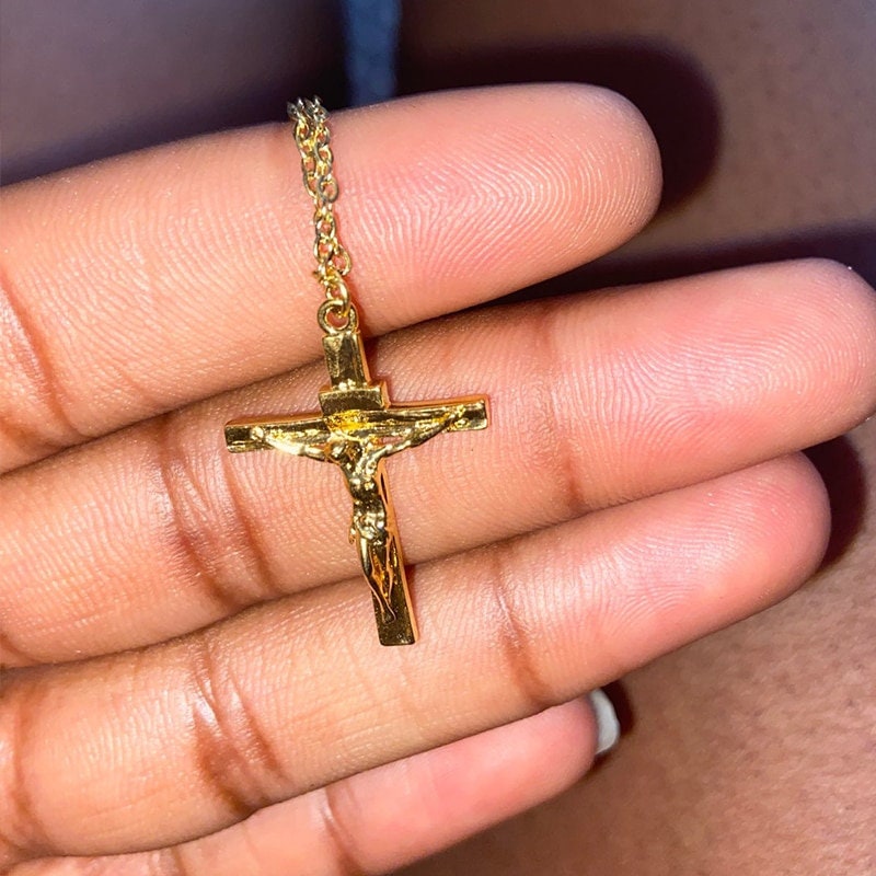 Christian Jesus Necklace, Christian Cross Necklace, 18K Gold Jesus Necklace, Gold Cross Necklace, Christian Fashion Necklace, Gift for Her