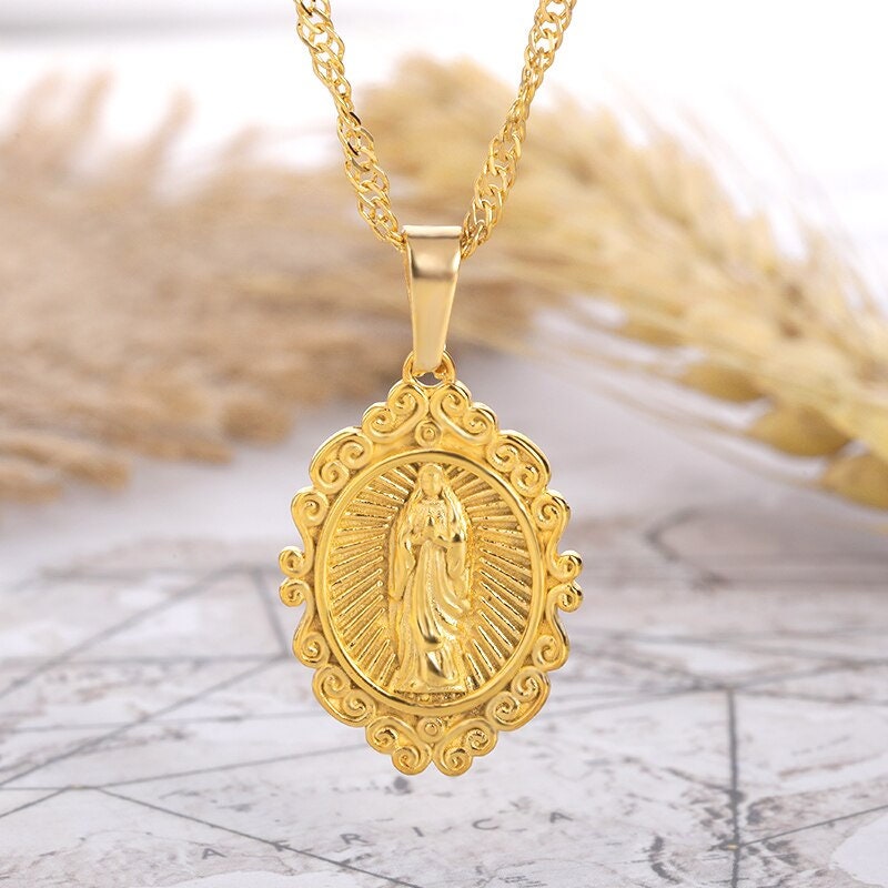 Holy Virgin Mary Pendant, Virgin Mary Charm, 18K Gold Virgin Mary Necklace, Christian Necklace for Women, Gift for Her