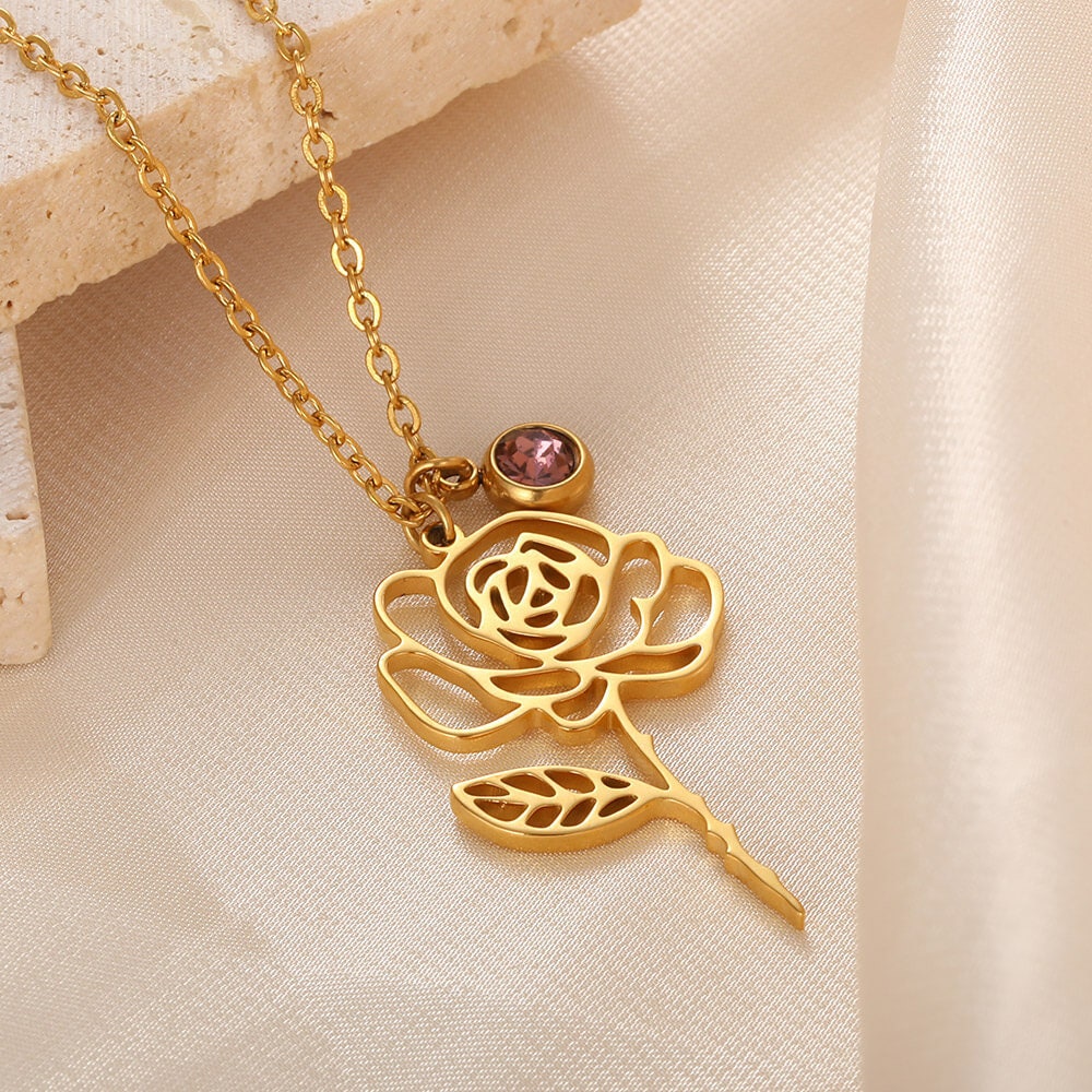 Dainty Birth Flower Pendant, 18K Gold Birth Flower Necklace, Flower Month, Dainty Flower Fashion Necklace for Women, Gift for Her