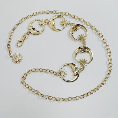 Gothic Moon Waist Chain, Punk Moon High Waist Chain, 18K Gold Moon Belly Chains, Celestial Fashion Waist Belt, Gift for Her