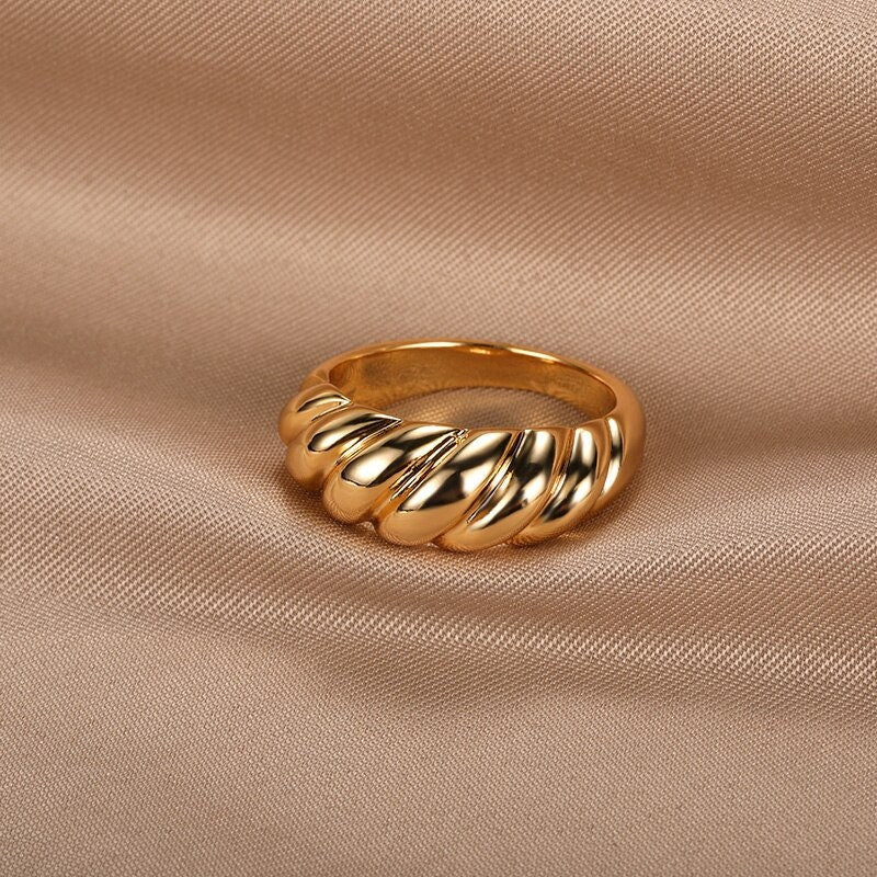 Twisted Braid Ring, 18K Gold Braid Ring, Punk Fashion Twist Ring for Women, Gift for Her