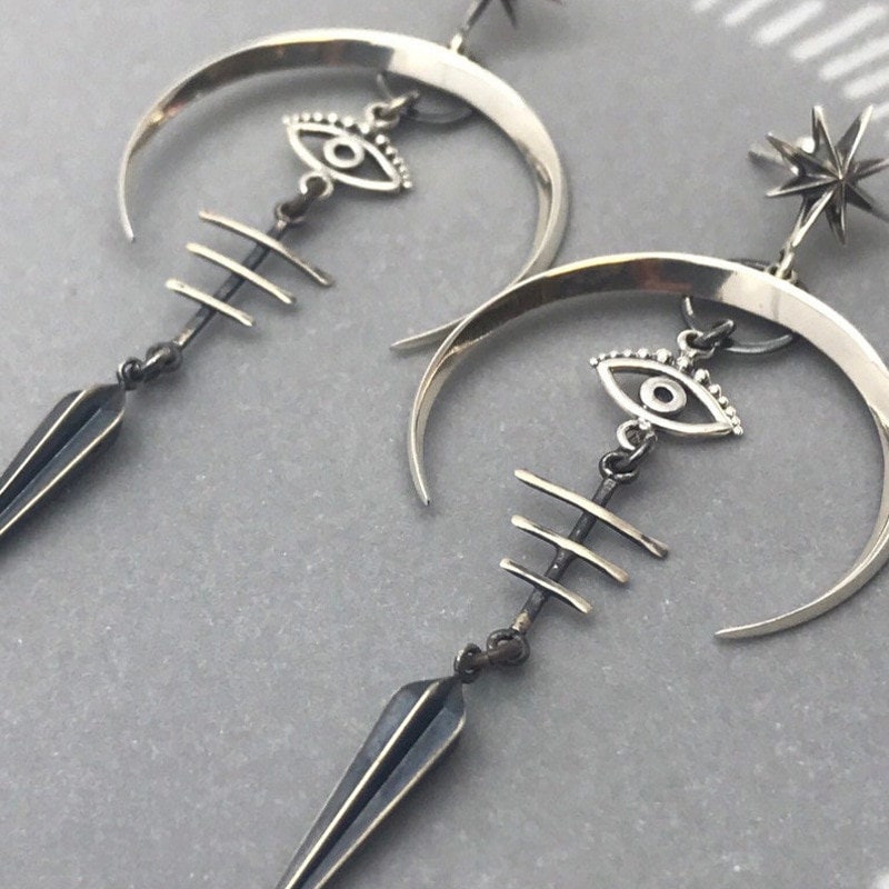 Gothic Evil Eye Drop Earrings, Gothic Moon Earrings, Gothic Dangle Earrings, Gothic Fashion Earrings for Women, Gift for Her