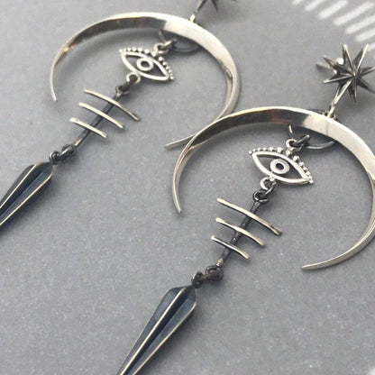 Gothic Evil Eye Drop Earrings, Gothic Moon Earrings, Gothic Dangle Earrings, Gothic Fashion Earrings for Women, Gift for Her