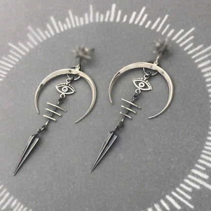 Gothic Evil Eye Drop Earrings, Gothic Moon Earrings, Gothic Dangle Earrings, Gothic Fashion Earrings for Women, Gift for Her