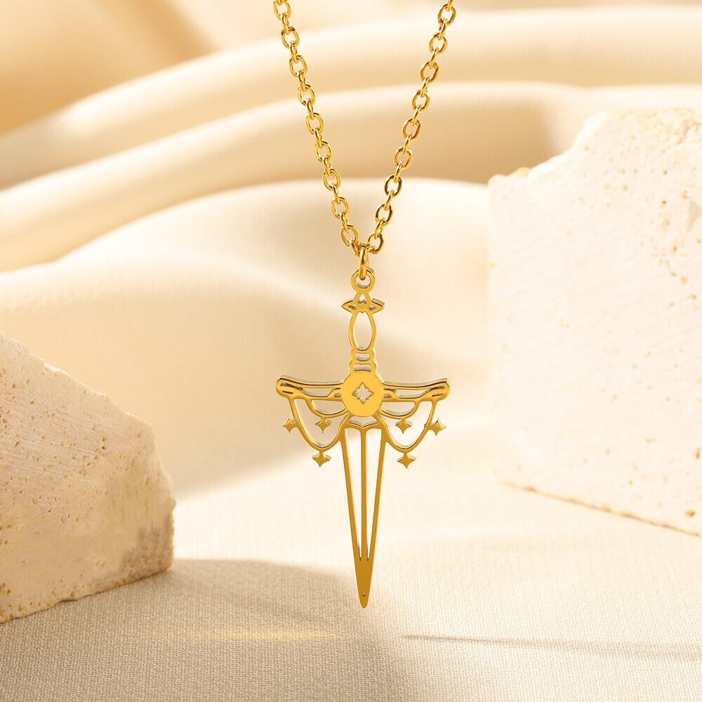 Punk Sword Necklace, Retro Sword Charm, Gothic Sword Necklace, 18K Gold Sword Pendant, Punk Fashion Necklace for Women, Gift for Her