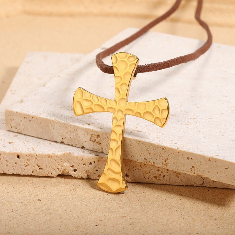 Gothic Egyptian Cross Pendant, Egyptian Cross Charm, 18K Gold Egyptian Crucifix Necklace, Christian Necklace for Women, Gift for Her