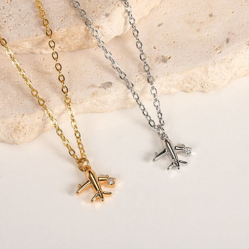 Punk Airplane Necklace, Punk Aircraft Pendant, Cute Airplane Charm, 18K Gold Airplane Necklace, Fashion Necklace for Women, Gift for Her