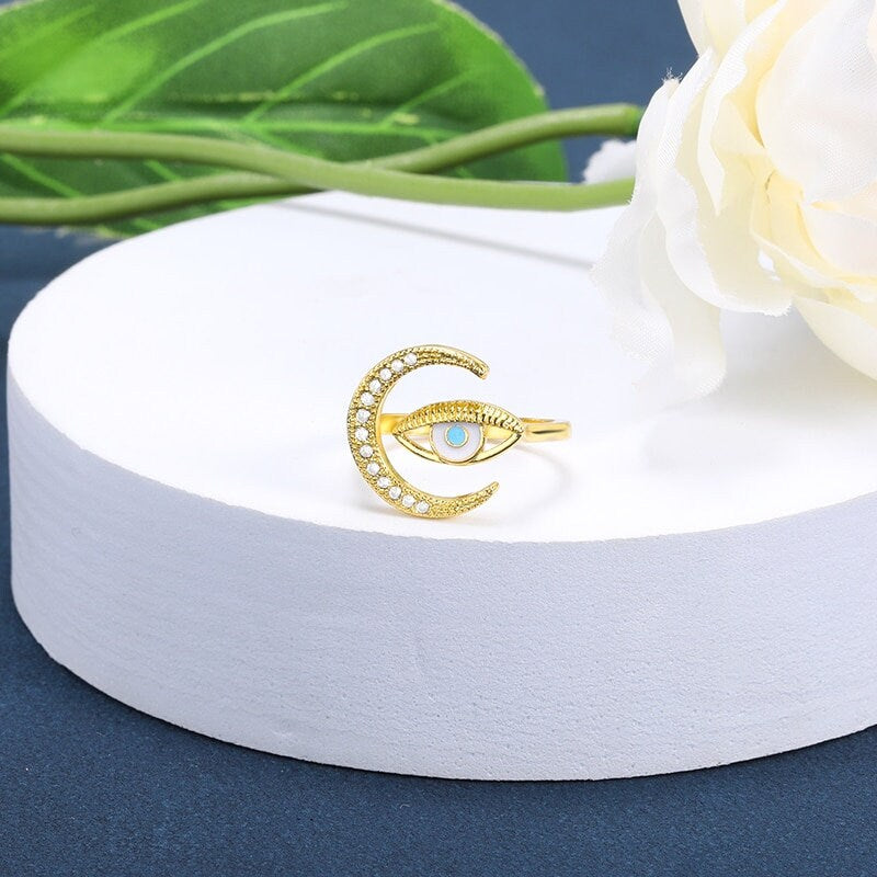 Gothic Moon Ring, Gothic Tarot Moon Ring, Gold Moon Ring, Celestial Moon Fashion Ring for Women, Gift for Her