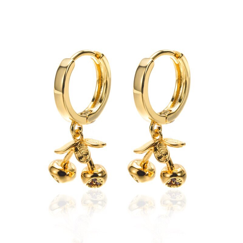 Cute Cherry Earrings, Punk Cherry Earrings, 18K Gold Cherry Earrings, Punk Fashion Earrings for Women, Gift for Her
